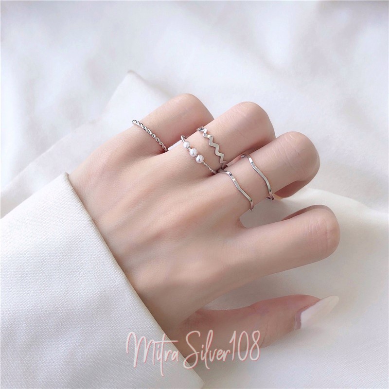 [MS108] CC 03 Cincin Wanita set isi 5 pcs Fashion Aksesoris Gaya Korea Elegan Polos Murah