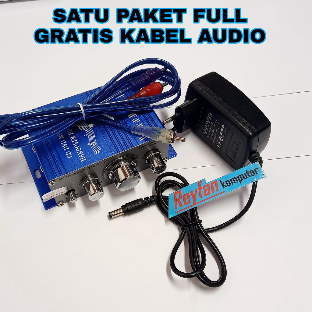 Satu Paket Ampli Mini Gratis Kabel Audio Amplifier Mini Super Bass HI-FI 2 Chanel 20W + Adaptor 12V 2A