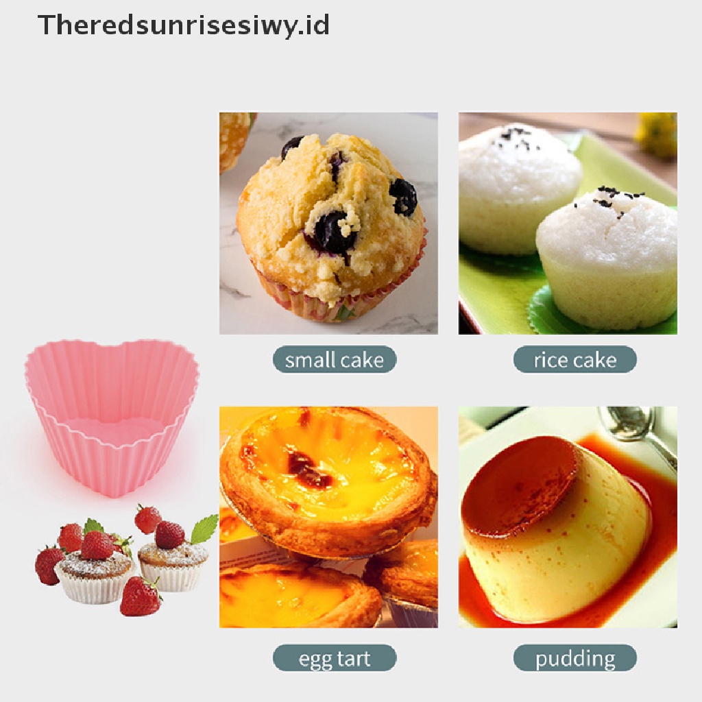 # Alat Rumah Tangga # 1 / 7pcs Cetakan Kue Muffin Bentuk Hati Bahan Silikon Tahan Panas