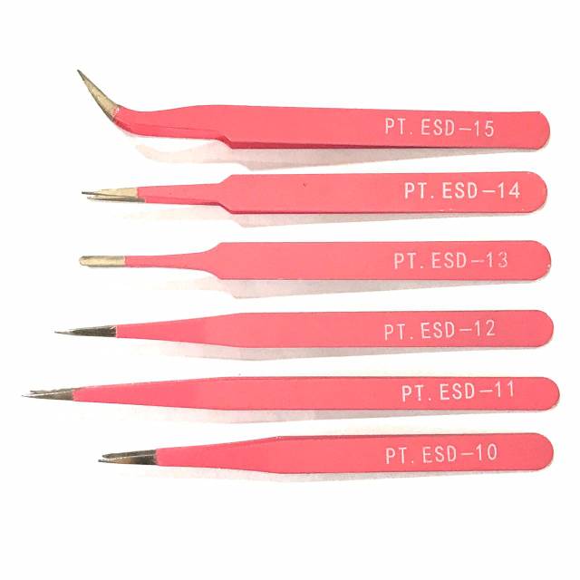 Pinset Tweezers Pinset Lurus Pinset Bengkok PT ESD-13 PINK Besi Paking