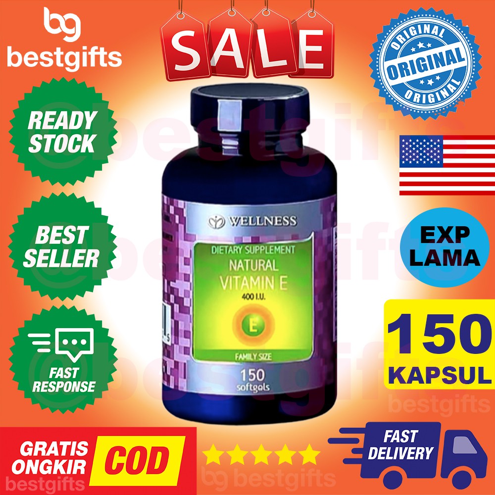 WELLNESS NATURAL VITAMIN E 400 IU 400IU ANTIOKSIDAN DAYA TAHAN TUBUH JANTUNG ANTI AGING 150 KAPSUL