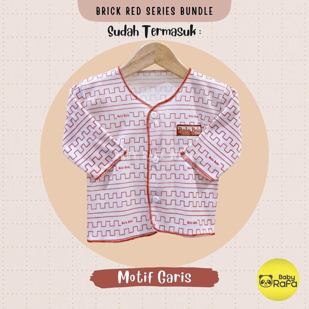 Serian Merah Bata - 3 pcs Baju Bayi Tangan Panjang Bayi Baru Lahir 0 sd 3 Bulan Brick Red Series merk SNI Bolo - Bolo