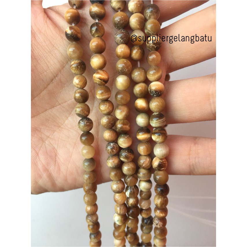 Beranda Fashion Pria Perhiasan Fashion Batu Mulia &amp; Batu Alam batu 6mm tiger eye kuning rare akik