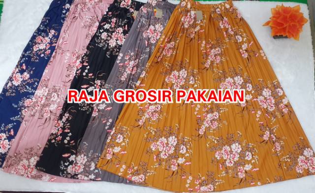 Rok Plisket Import Motif Bunga Gardenia