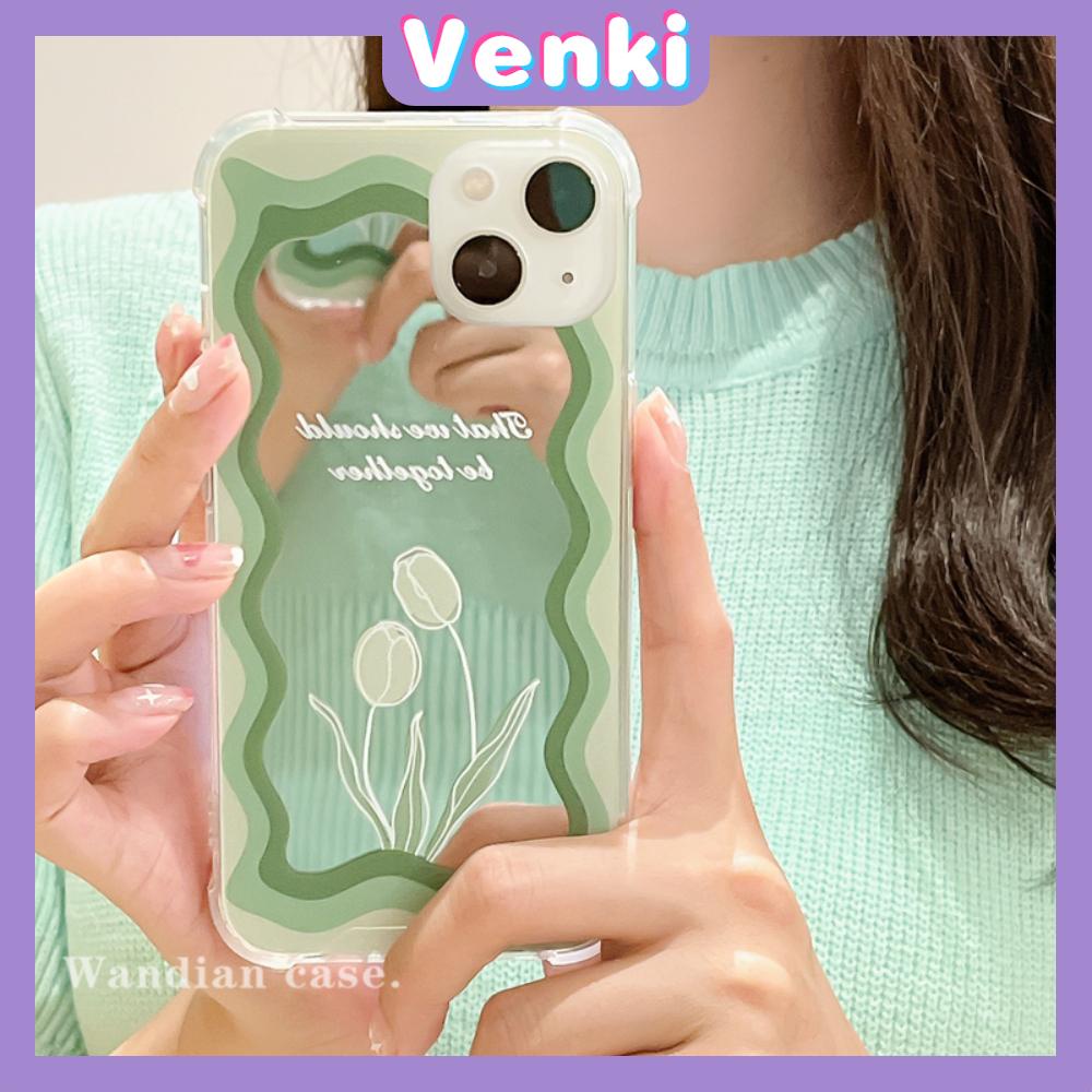 iPhone Case Acrylic Reflective Mirror Airbag Shockproof Protection Camera Green Tulip Flower Compatible with iPhone 11 iPhone 13 Pro Max iPhone 12 Pro Max iPhone 7 Plus iPhone xr