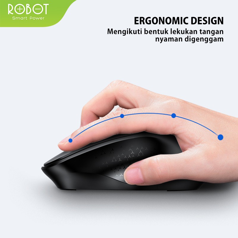 ROBOT KM4000 Wireless Keyboard and Mouse Combo Silent Key Black - Garansi Resmi 1 Tahun