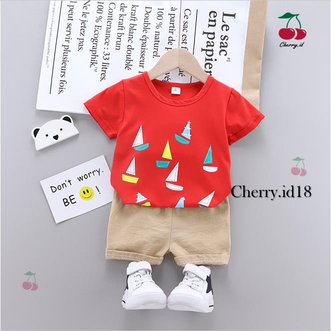 Cherry COD Setelan Anak Laki-Laki / Setelan Baju Anak / Setelan Pakaian Anak Motif Kapal SB18