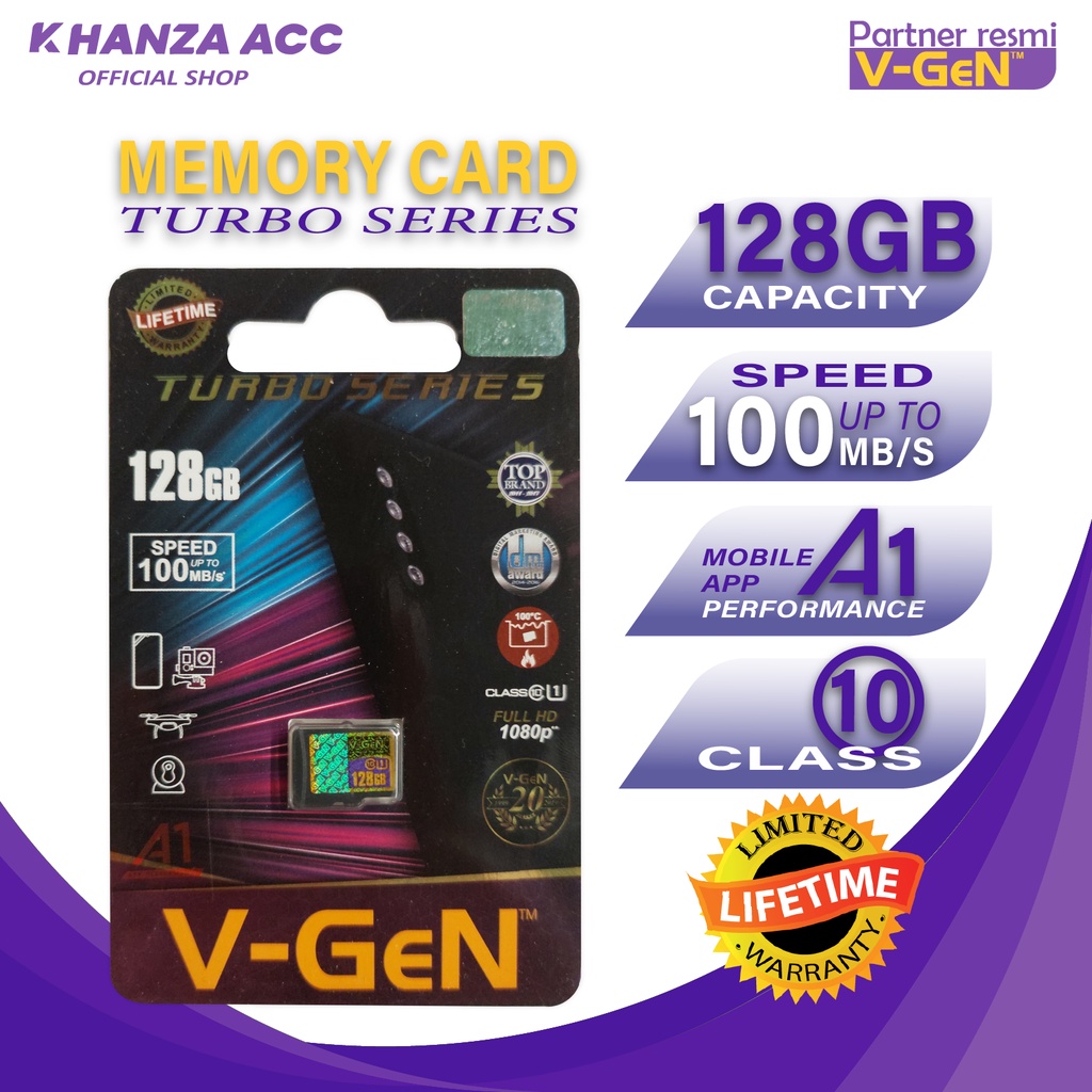 KHANZAACC VGEN 128GB Memory Hp Micro SD Class 10 Turbo Series