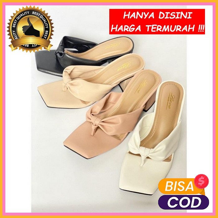 Sandal Tali Hak Tahu 3Cm Wanita Big Size 41 42 43 44 45 Sandal Jumbo Slide Kulit Synth Heels Wanita 