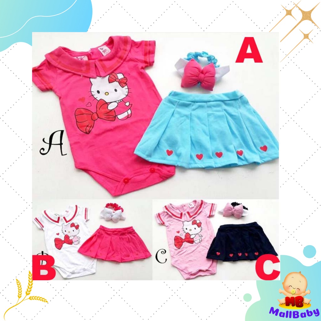 BAJU BAYI PEREMPUAN 0 6 12 Bulan SetelanJUMPER ROK BAYI LUCU Kitty Ribbon