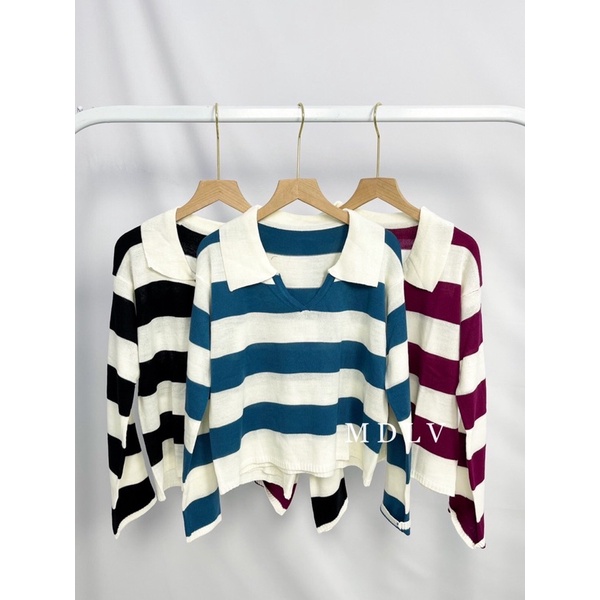 MDLV ~ Sweater Fuji Rajut Atasan Sweater Rajut Garis Cross Korea Look Fashion Wanita