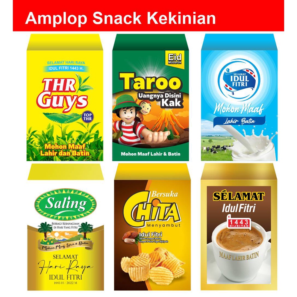 

New Amplop Lebaran Snack Unik Lucu Custom Angpou Lebaran Motif Snack Makanan uk 7 x 10 cm Harga Per Lembar / Pcs Premium