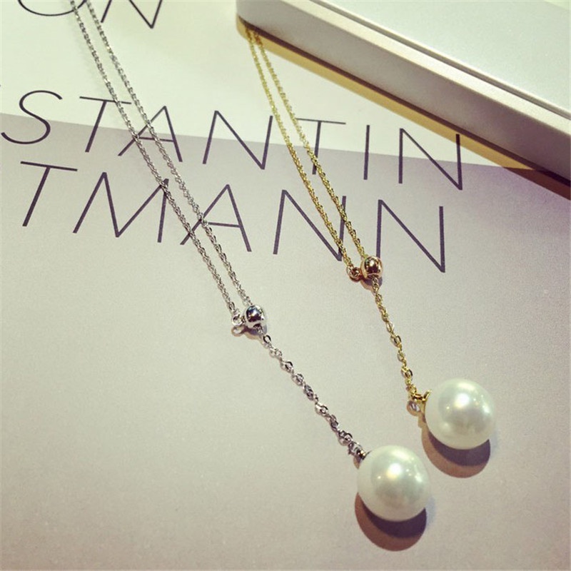 [Ready Stock]Fashion Simple Silver Plated Sweet Pearl Pendant Necklace