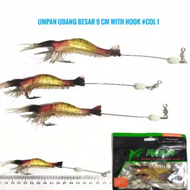 Umpan udang murah, udang buatan, umpan udang laut panjang 9cm dengan mata kail.