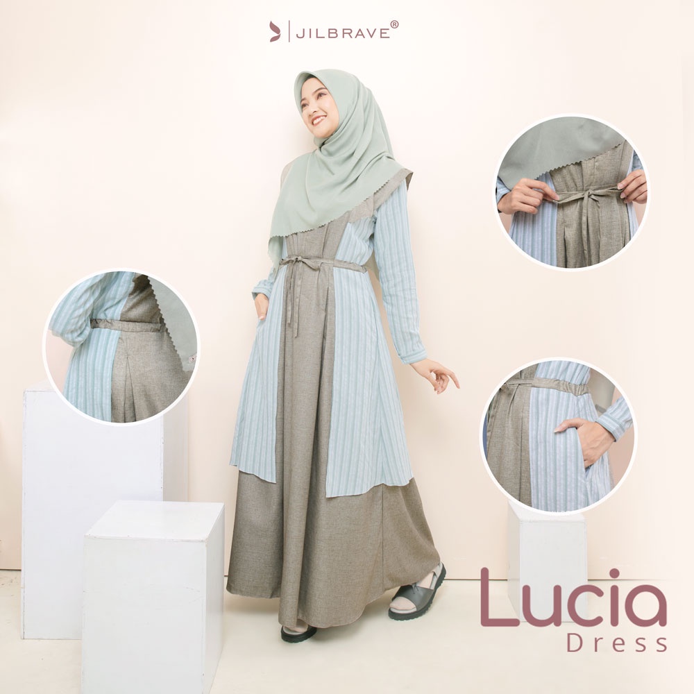 Gamis Wanita JILBRAVE Lucia Dress Feminine Casual Gamis Terbaru Syar'i Busana Muslim Fashion Muslim Bisa COD terlaris kekinian V1E3 Murah High Quality