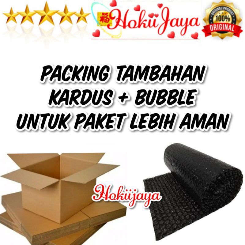 

packing tambahan kardus plus bubble untuk keamanan barang saat pengiriman