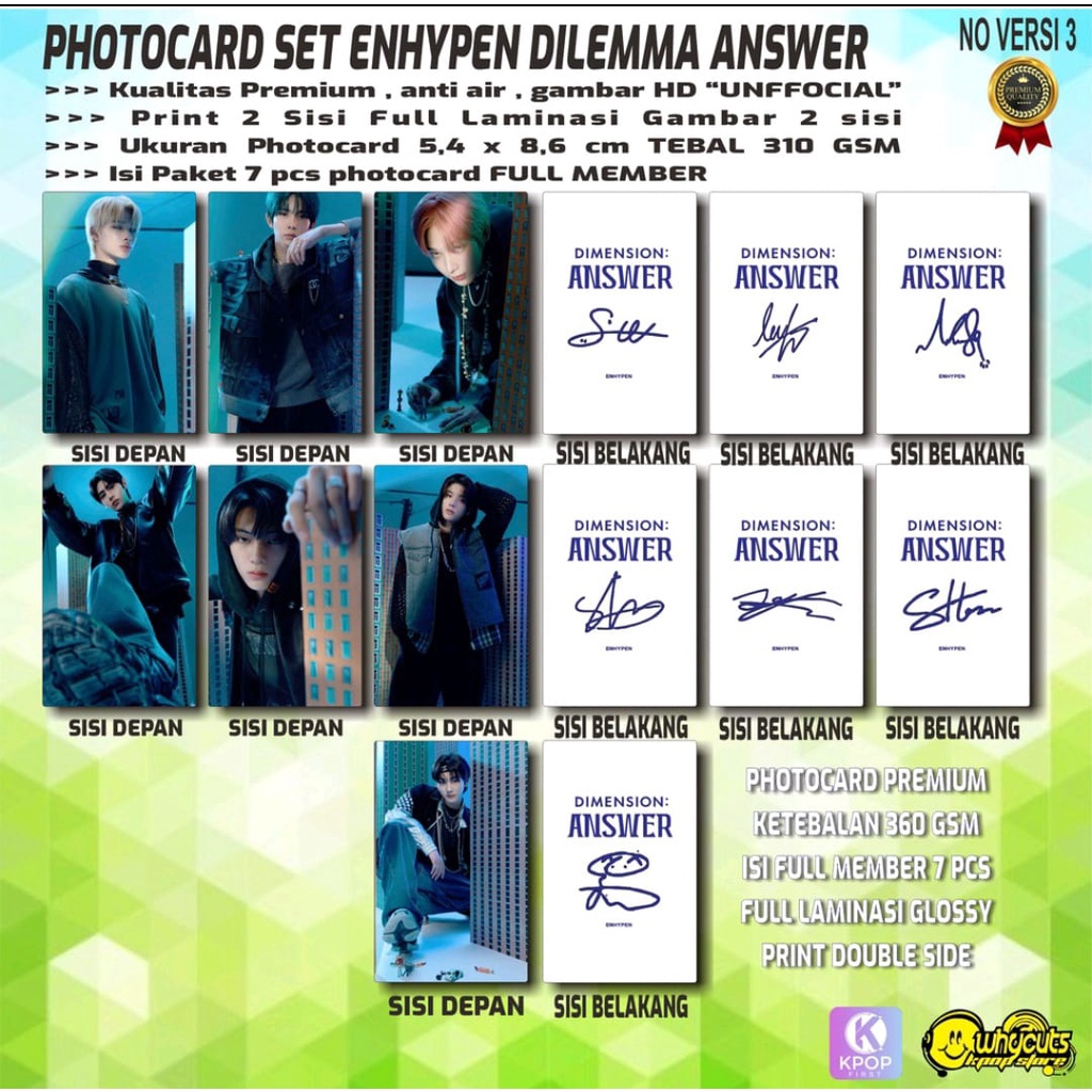PHOTOCARDSET PC FULL SET PREMIUM ENHYPEN / DIMENSION ANSWER / STAR 1 / W KOREA PRINT 2 SISI FULL LAMINASI GOSSY 7PCS