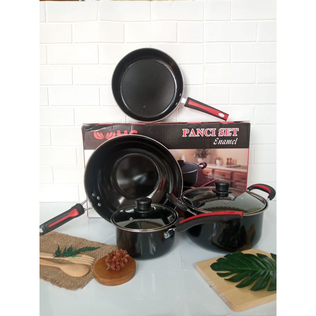 PANCI SET ENAMEL HC ( 6 PCS ) / PANCI SET HC ENAMEL / PANCI SET 6 / PANCI SET TEFLON ENAMEL HC