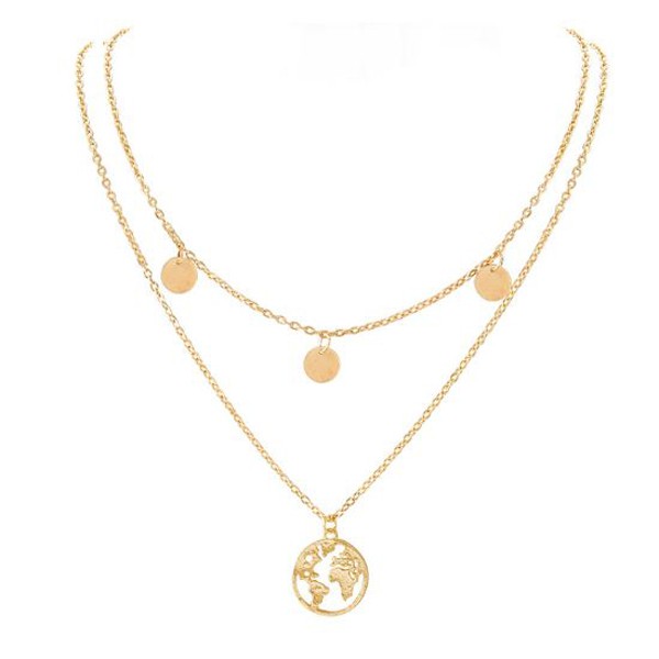 OILA kalung round world map pendant necklace  jka168 (3D1)