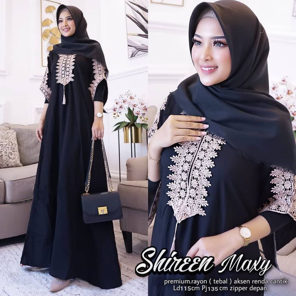 Shiren Dress Wanita Arabian Renda Rayon Premium Daster Arab Lengan Pendek Baju Wanita Kekinian LD 110 cm