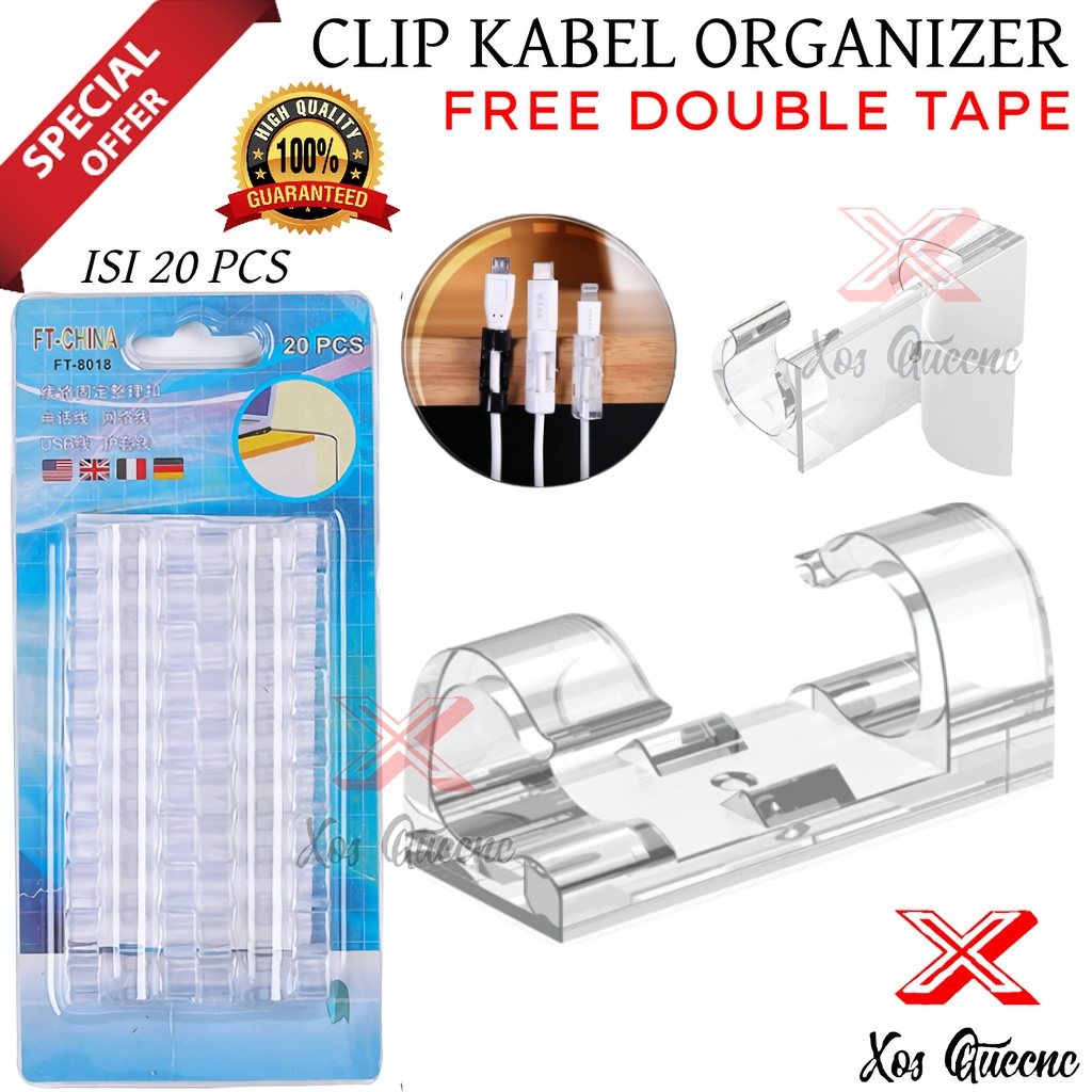 [XOQ] KABEL KLIP ORGANIZER 1 PACK ISI 20 PCS /  WIRE CABLE CLIP CLAMP KLEM PENJEPIT JEPITAN CLAM PERAPIH KABEL KOMPUTER TV HP LAPTOP 1 PACK