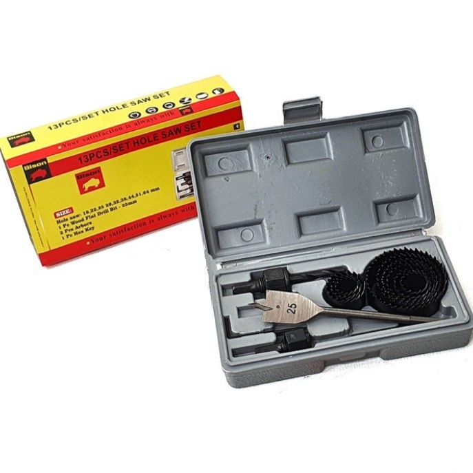 Kenmaster Hole Saw Kit 13 Pc KM-005 - Mata Bor Kayu Pelubang Pipa Kayu PIPA PARALON PVC GYPSUM ACRYLIC Hidroponik