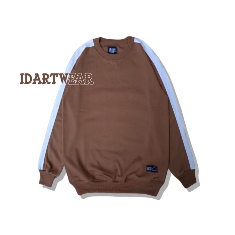 Sweater Crewneck Mocca List Putih Crewneck Kombinasi Pria Wanita