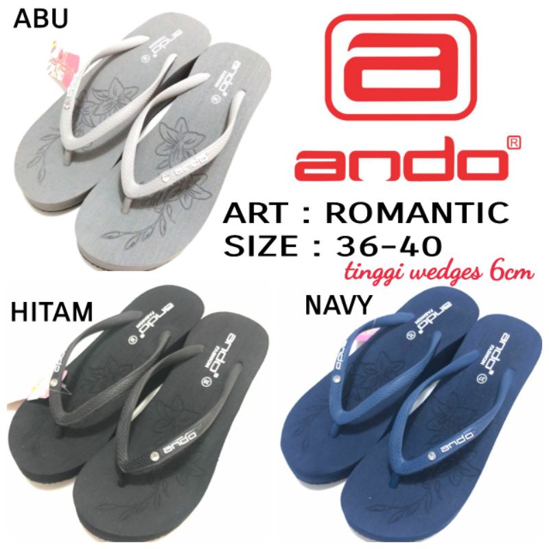 SANDAL WEDGES WANITA ANDO ROMANTIC ABU NAVY HITAM MURAH TINGGI WEDGES 6CM RINGAN NYAMAN EMPUK