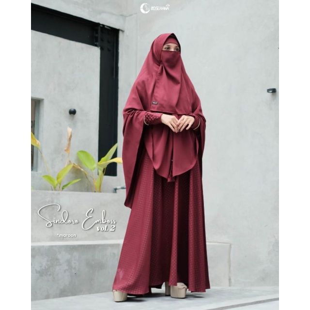 Sindoro Embos Vol. 2 Rose Hana Hijab - Set Gamis Motif Embos Free Cadar