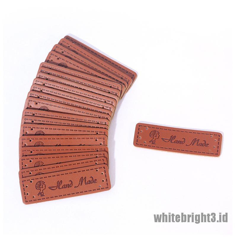 ❤WHITE3❤ 50Pcs Brown Made with Heart PU Leather Handmade Label Tags DIY Sewing Craft