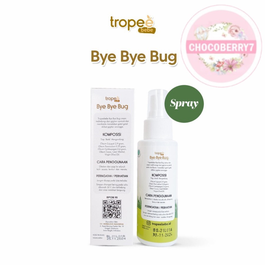 Tropee Bebe Bye Bye Bug Cream &amp; Spray 100ml Lotion Baby Anti Nyamuk Bugs Repellent