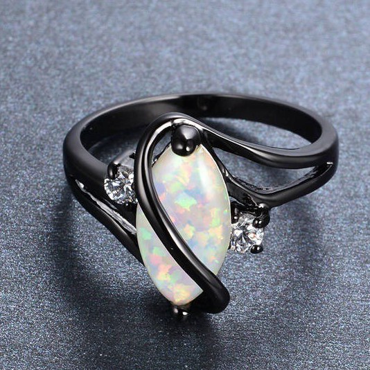 SEUSUK  Cincin Perhiasan Batu Zircon Opal Putih Vintage untuk Wanita