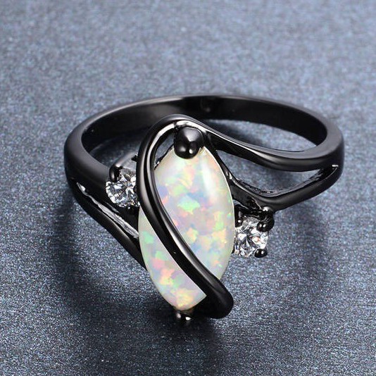 SEUSUK  Cincin Perhiasan Batu Zircon Opal Putih Vintage untuk Wanita