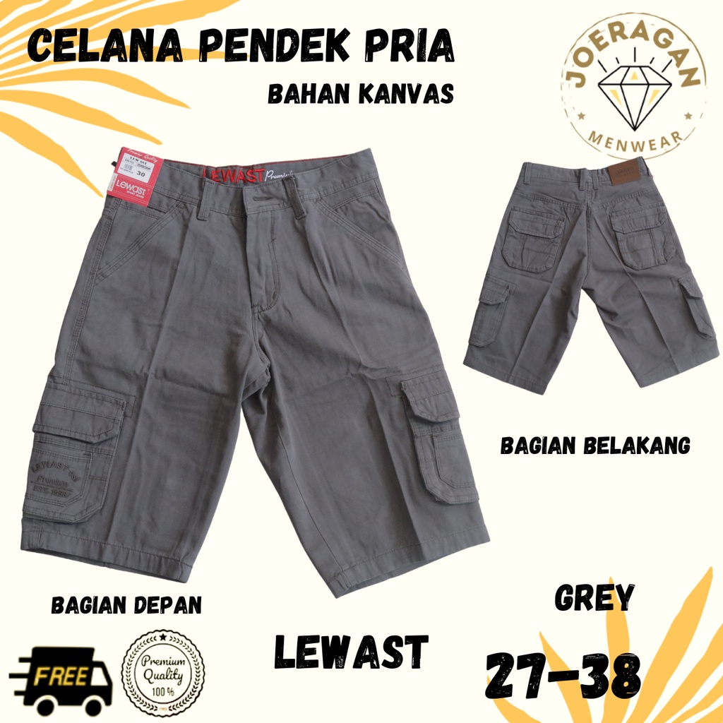 Celana Pendek Pria LEWAST CARGO Bahan Katun 27-32 / Celana Kargo Kantong Banyak - joe