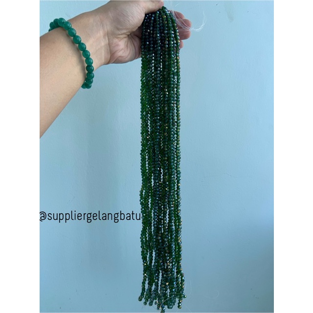 Kristal Ceko 6mm green quartz metallic bahan hijau kuarsa AB metalik