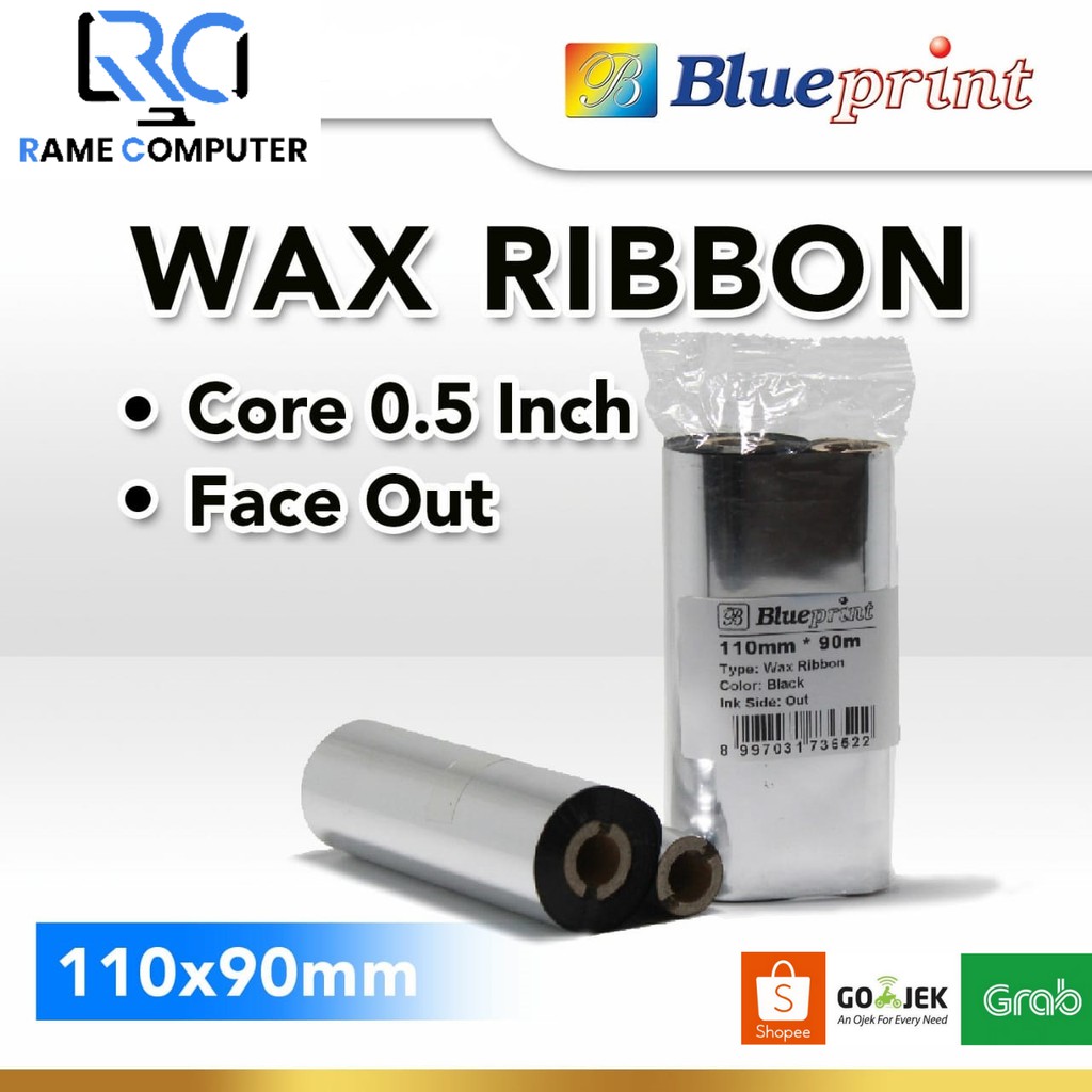 BLUEPRINT Wax Ribbon Barcode Label 110mm x 90m Thermal Transfer Ribbon - 110x90mm