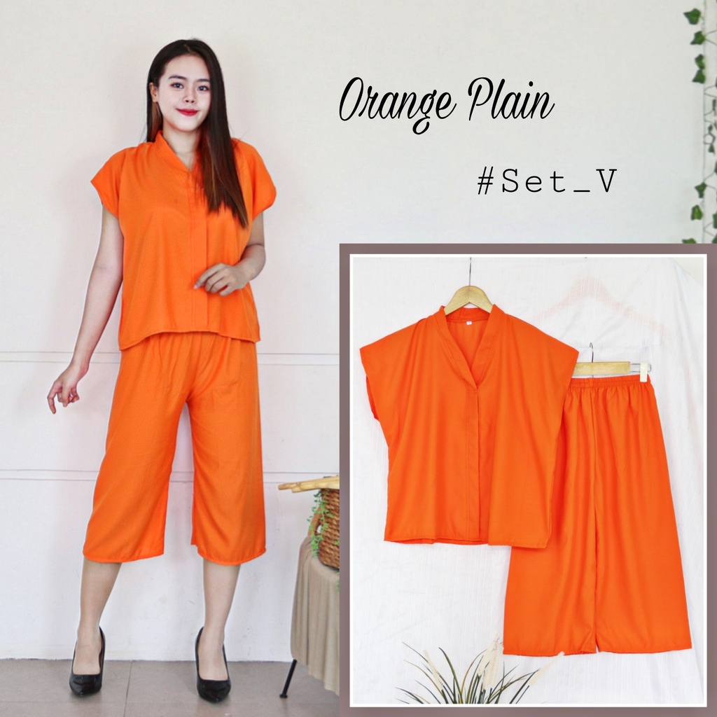 IZANY Piyama Dewasa Daily ONE SET V / SET Kulot Kimono PLAIN Polos-ORANGE PLAIN