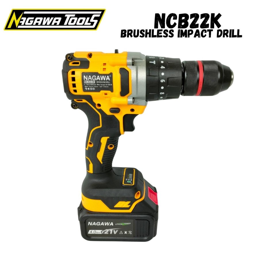 Brushless hammer drill 13mm mesin bor bateri set NAGAWA NCB22K