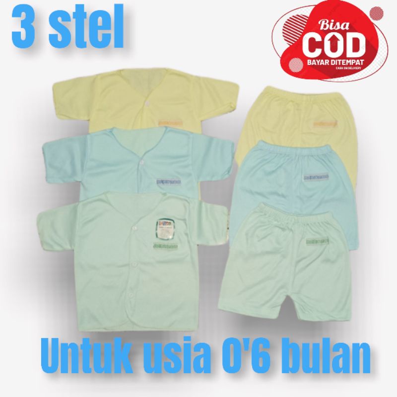 3 stel baju bayi tanggan pendek 3 baju 3 celan terlaris usia 0-6