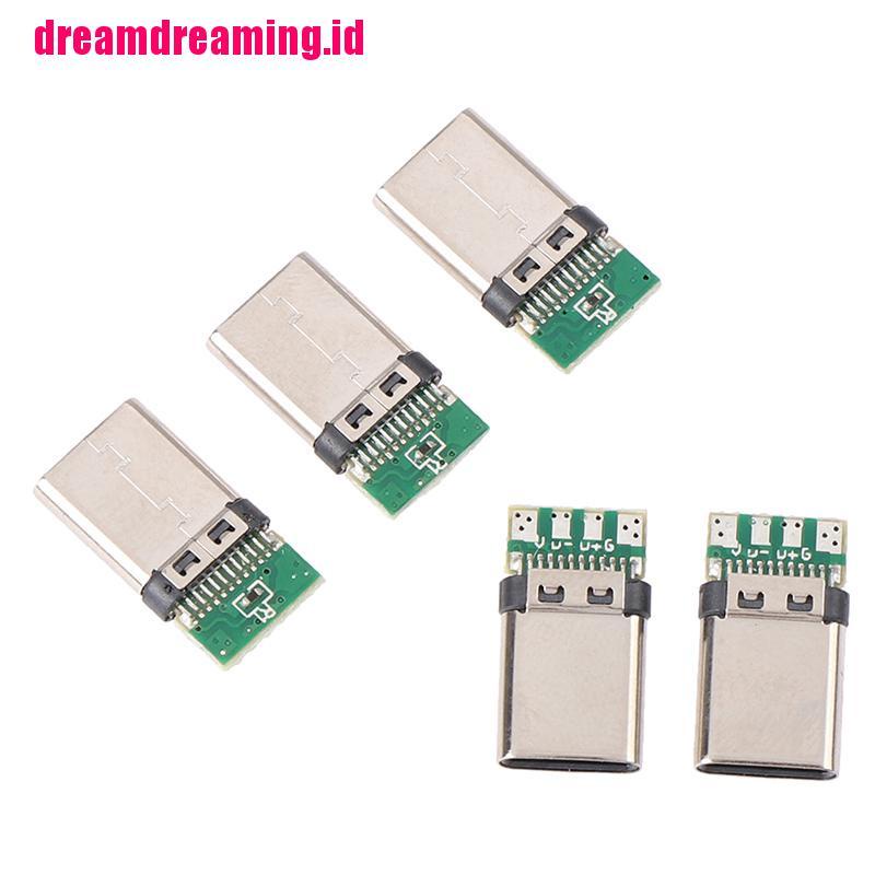 5pcs / set Konektor Plug Solder USB 3.1 Tipe C Male DIY