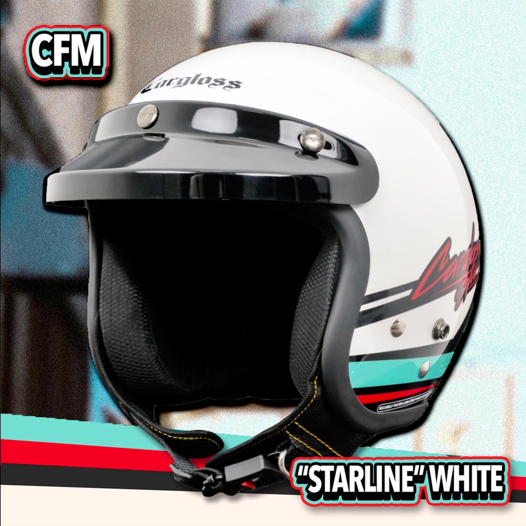 HELM CARGLOSS CFM STARLINE WHITE ORIGINAL 100% CFM MOTIF- PAKET KACA CEK DI VARIAN