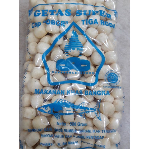 

KERUPUK GETAS SUPER IKAN TENGGIRI OBOR TIGA RODA BIRU BULAT 500 GRAM