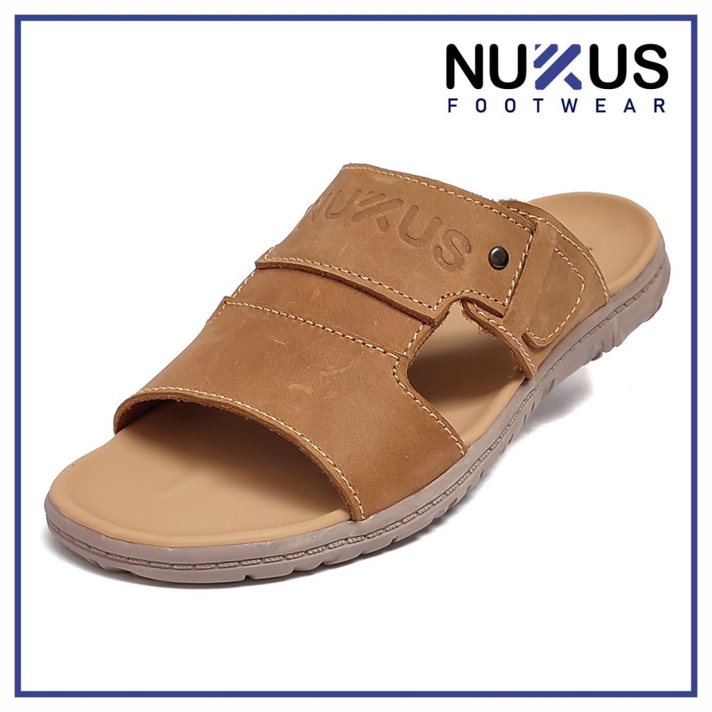 Nukus Sandal Pria Kulit Asli Selop Coklat Krem - NK 05