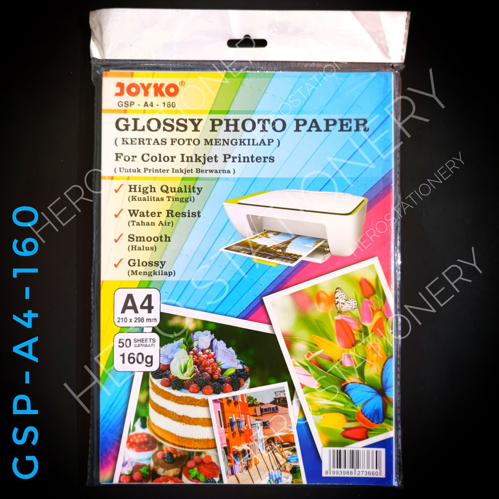 

Kertas print foto glossy/mengkilap A4 joyko GSP-A4-160