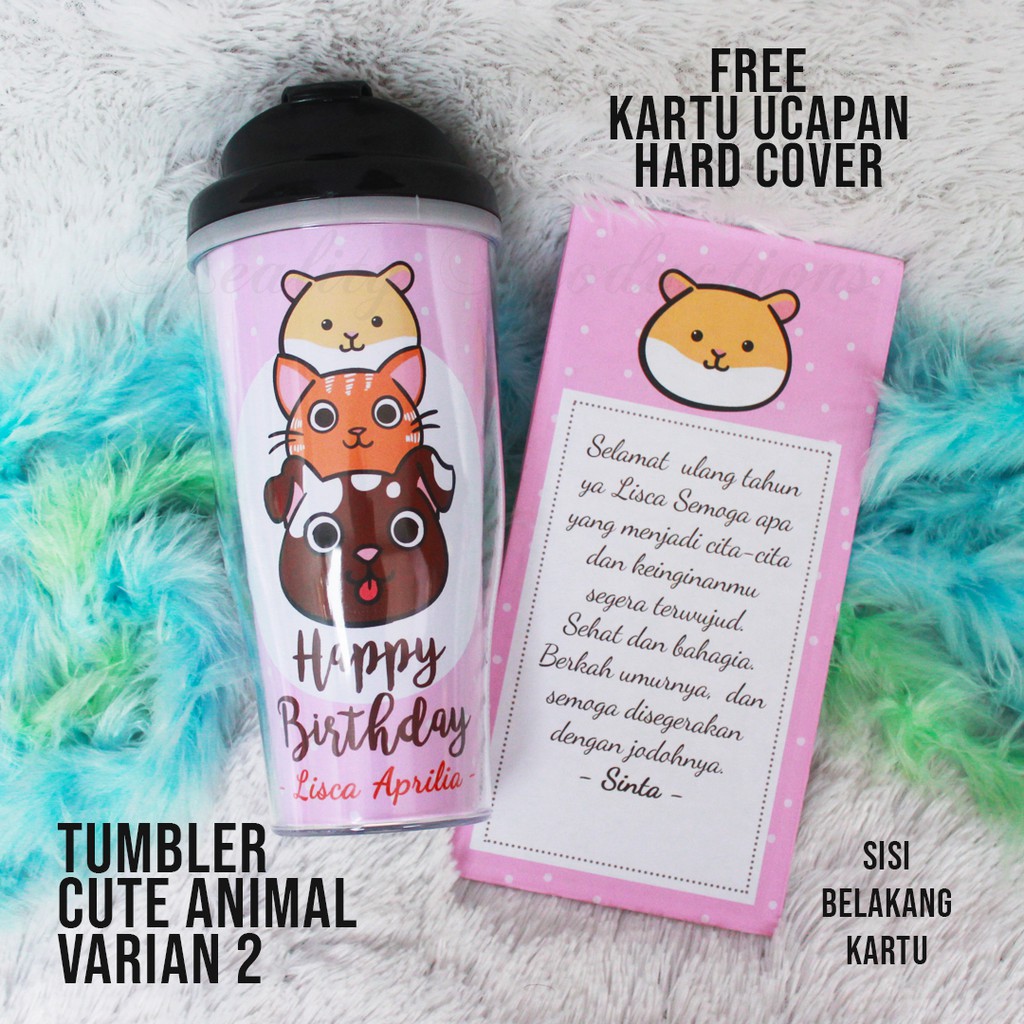 Tumbler Cute Animal Untuk Hadiah Ulang Tahun FREE Kartu Ucapan Hardcover