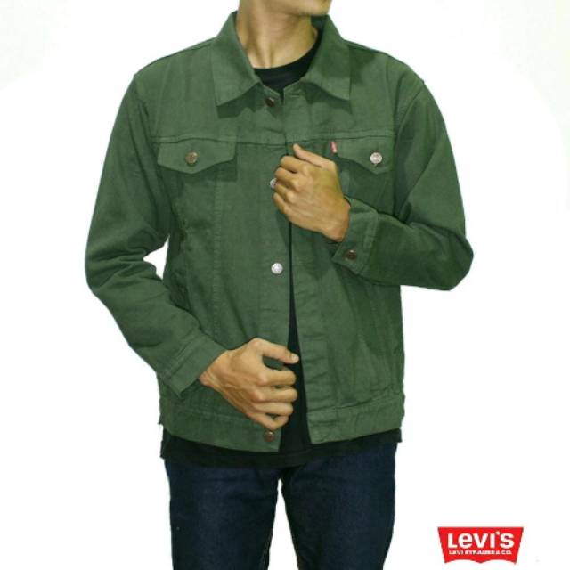 ( READY STOCK) JAKET JEANS PRIA NYAMAN HALUS LEMBUT ADEM WARNA HIJAU ARMY Jaket Jeans Levis PRIA