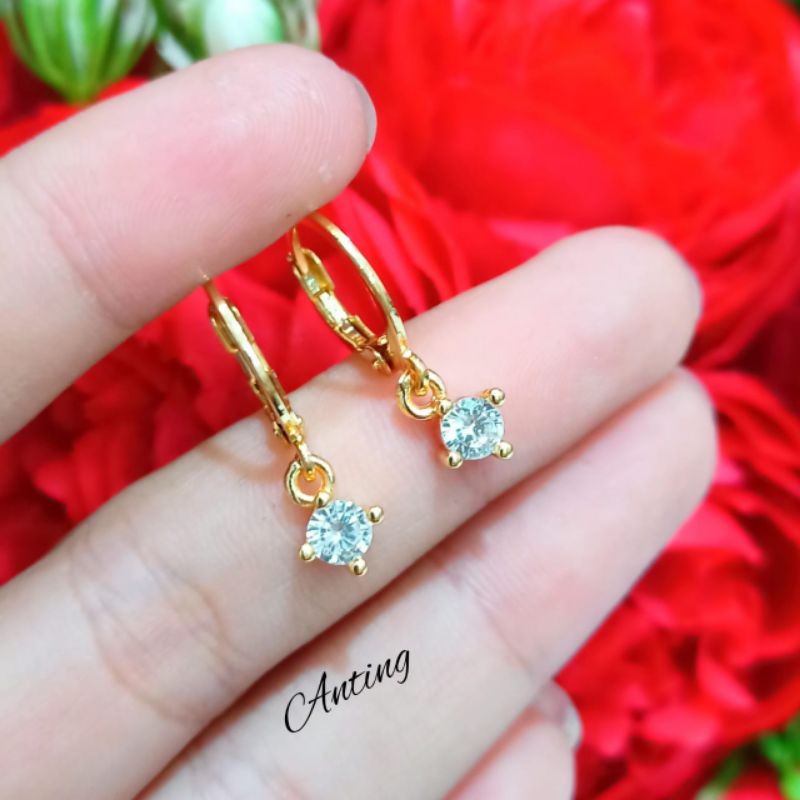 COD Anting xuping lapis emas permata zircon mata satu