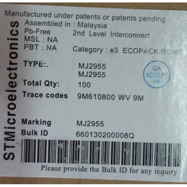 TRANSISTOR PNP MJ2955 MJ 2955 JENGKOL