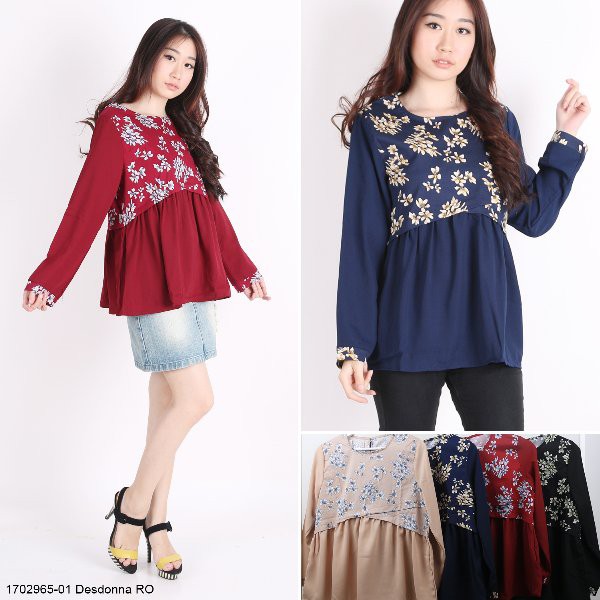 Promo Blouse Peplum Motif Bunga Lengan Panjang