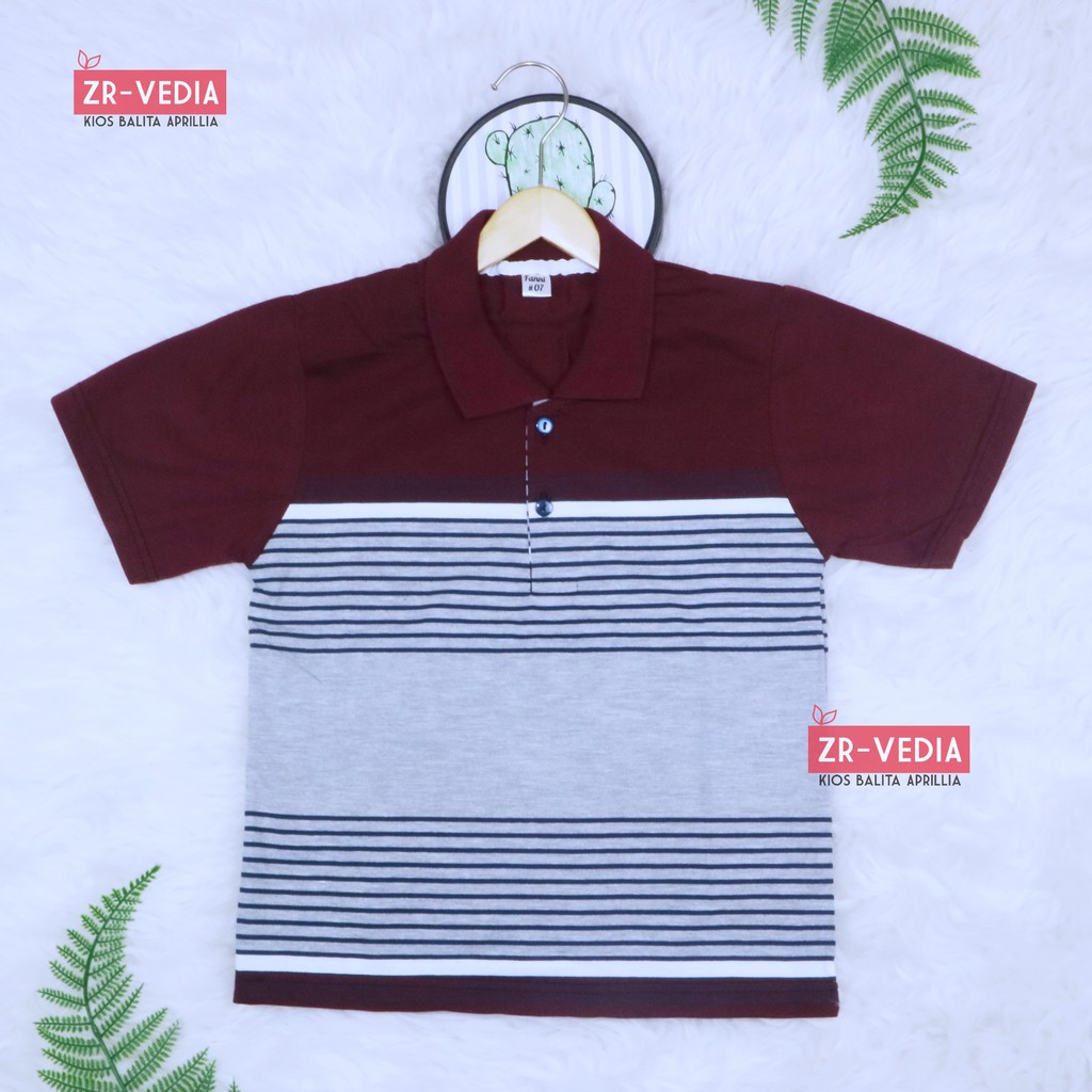 Kerah Salur T-Shirt Anak Laki uk 5-6 Tahun / Kaos Salur Baju Adem Lengan Pendek Murah Harian Polos